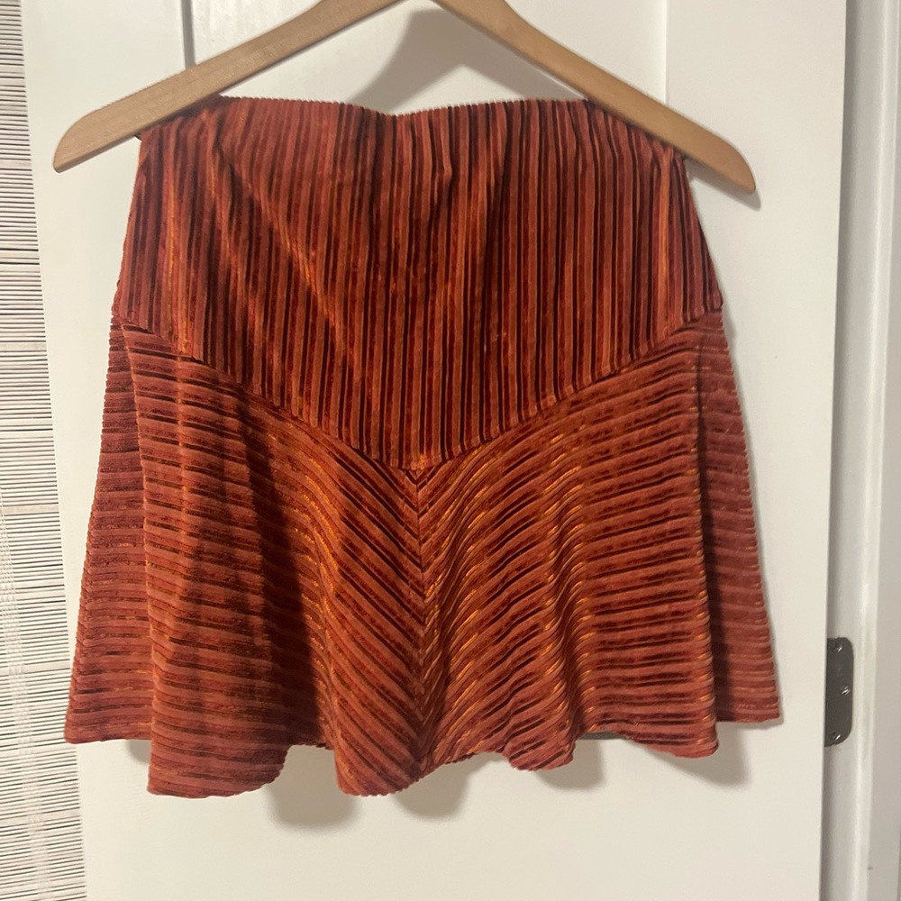 FREE PEOPLE RUST ORANGE ELASTIC WAISTBAND MINI SKIRT